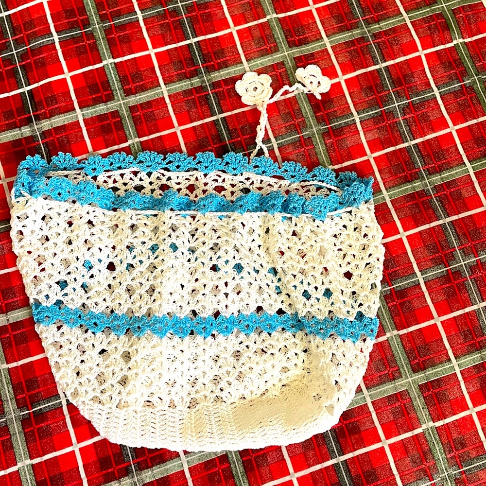 Hand made crochet white purse bucket cotton